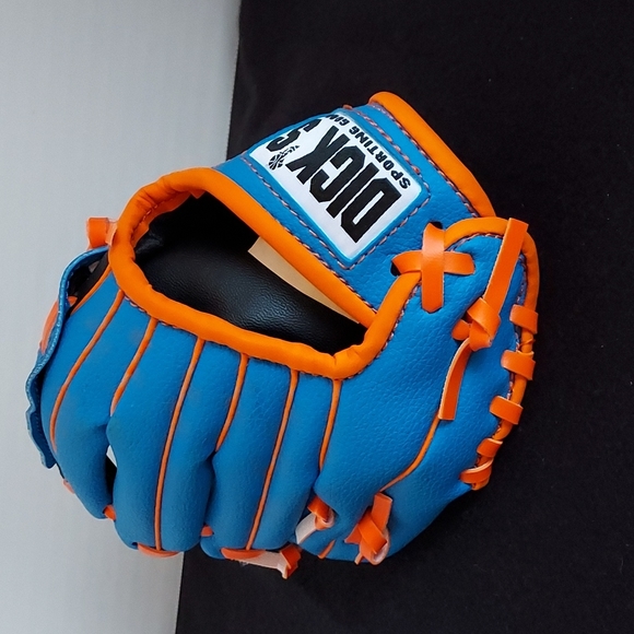NEW Dick's Sporting Goods Child's Blue w Orange Lace Baseball Glove - Picture 3 of 4